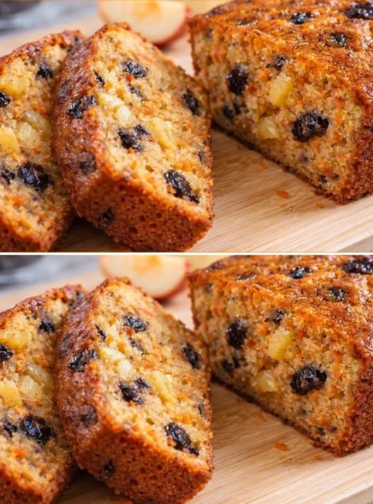 Delicious Oatmeal Cake with apple and carrot topping on a wooden table