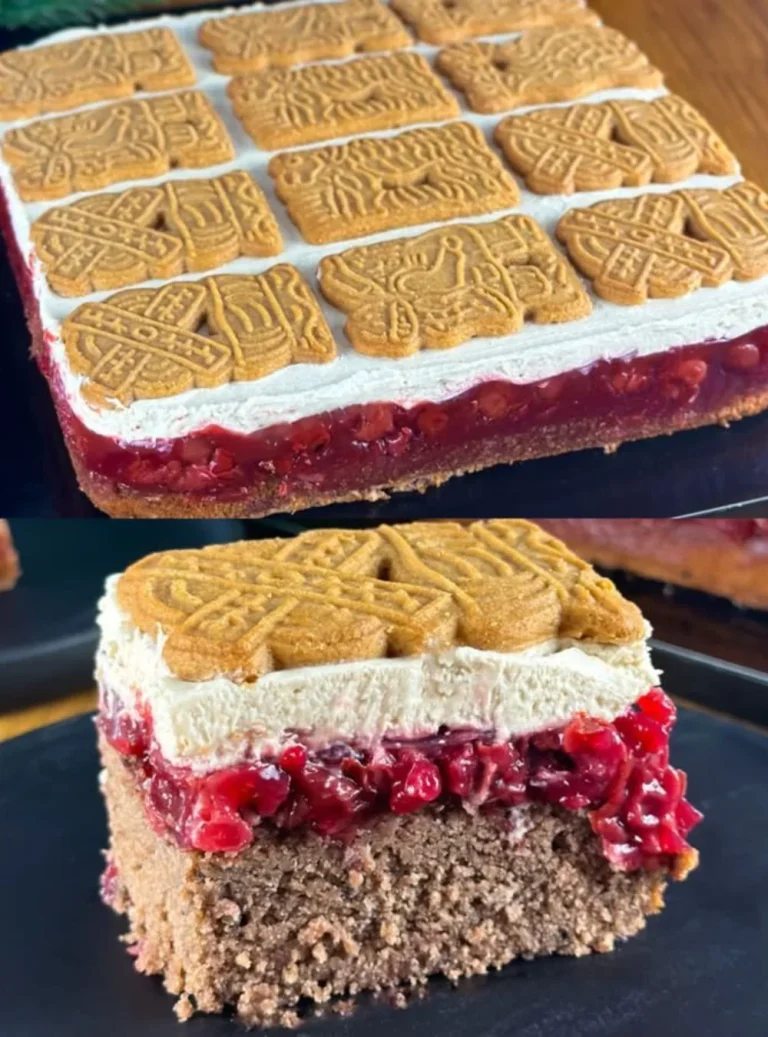 Speculoos Cake topped with cherries, a delightful dessert full of flavor